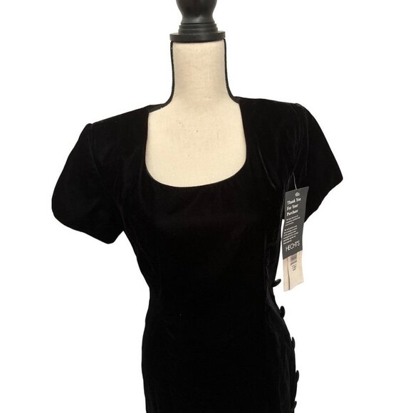 NWT Jessica Howard Black Dress Velvet Covered Buttons Down Side Scoop Neck 12 - Picture 3 of 13